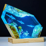 Dolphins and Turtles Undersea Ocean Diorama Epoxy Resin Lamp, Night Light