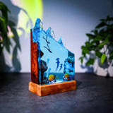 Hammerhead Sharks and Divers Undersea Ocean Diorama Epoxy Resin Lamp, Night Light