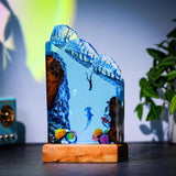 Hammerhead Sharks and Divers Undersea Ocean Diorama Epoxy Resin Lamp, Night Light