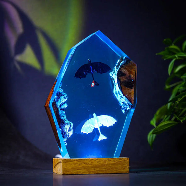 How To Train Your Dragon Toothless and Light Fury Epoxy Resin Lamp, Night Light