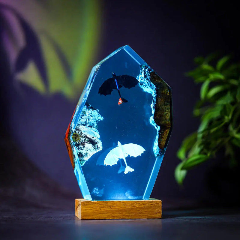 How To Train Your Dragon Toothless and Light Fury Epoxy Resin Lamp, Night Light