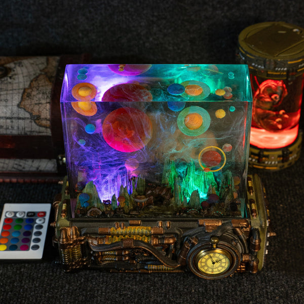 Steampunk Galaxy Planet Universe Resin Lamp, Night Light, Wireless Lights