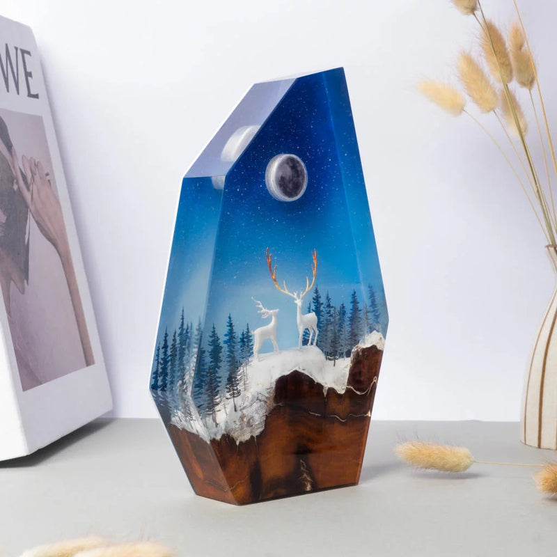 Mom/Dad and Daughter/Son Deer  Epoxy Resin Lamp, Night Light