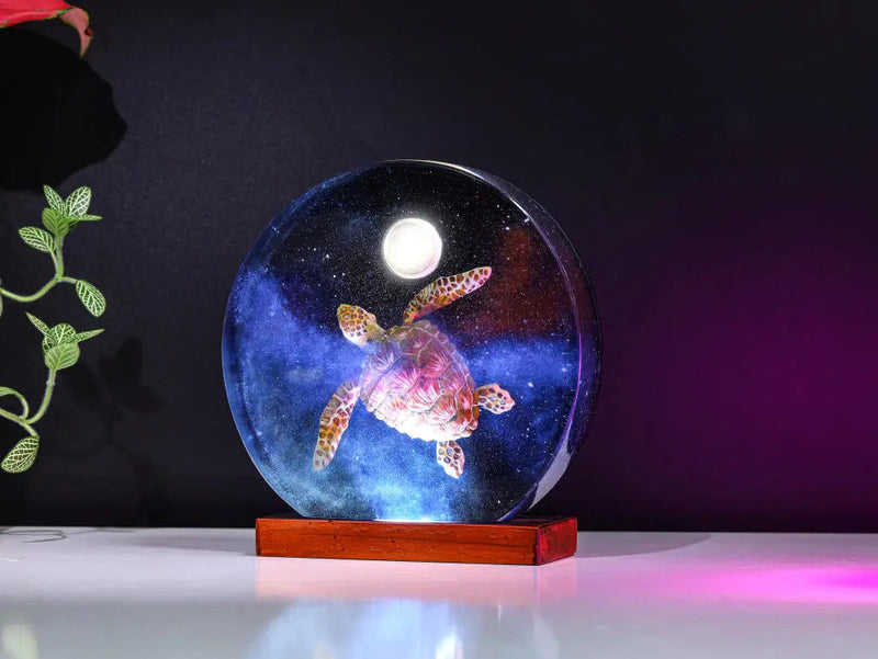 Universe Galaxy Turtle Moon Theme Diorama Epoxy Resin Lamp, Night Light