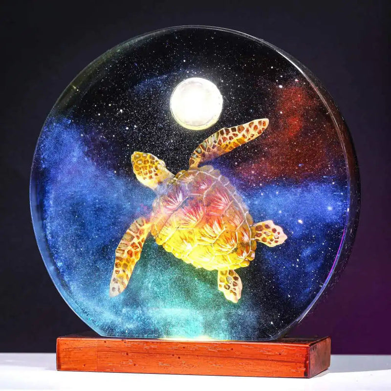 Universe Galaxy Turtle Moon Theme Diorama Epoxy Resin Lamp, Night Light