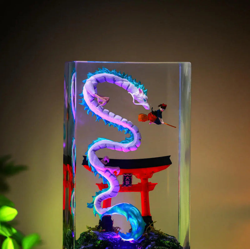 Haku and Kiki Ghibli Spirited Away Epoxy Resin Lamp, Night Light