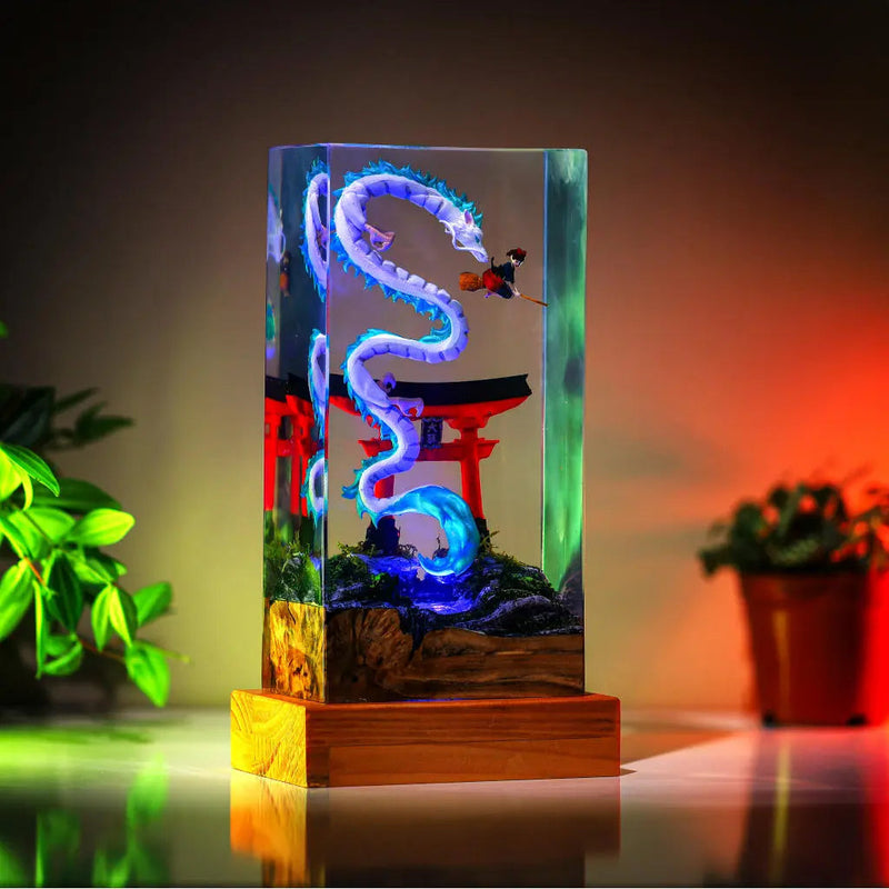 Haku and Kiki Ghibli Spirited Away Epoxy Resin Lamp, Night Light