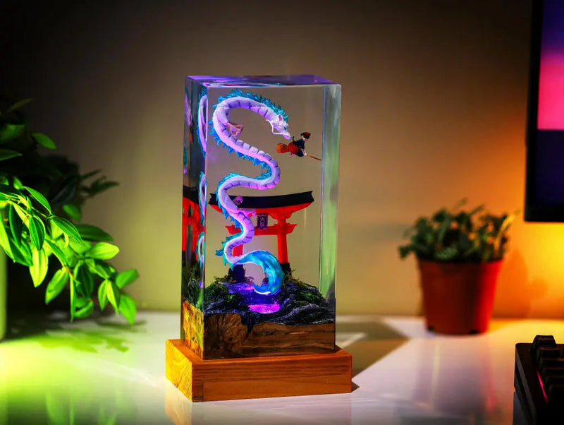 Haku and Kiki Ghibli Spirited Away Epoxy Resin Lamp, Night Light