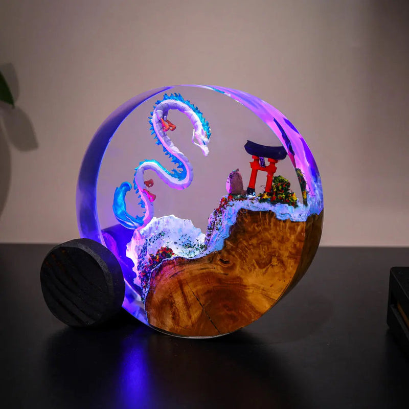 Haku and Totoro Torii Gate Ghibli Diorama Epoxy Resin Lamp, Night Light