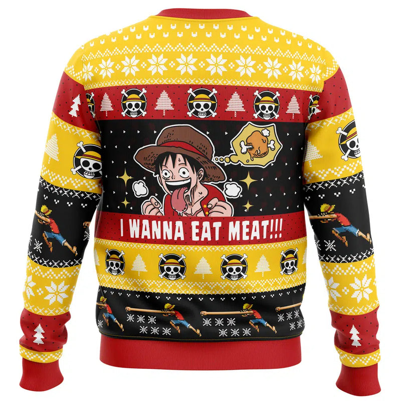 I Want To Eat Meat Luffy One Piece Ugly Christmas Sweater