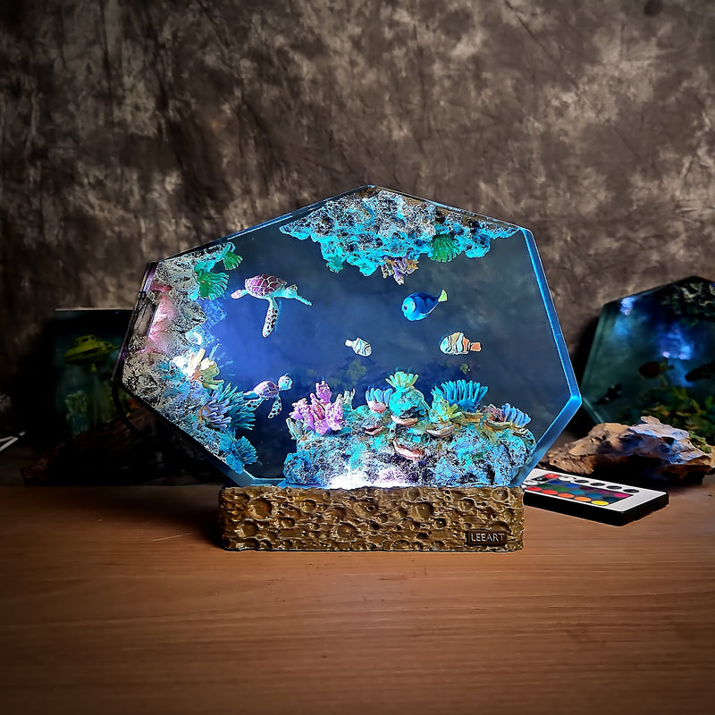 Oean Undersea Nemo Fish Turtles Coral Epoxy Resin Lamp, Night Light, Wireless Lights