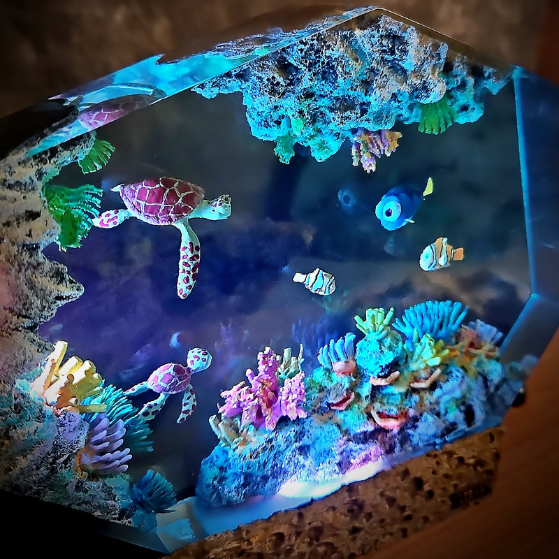 Oean Undersea Nemo Fish Turtles Coral Epoxy Resin Lamp, Night Light, Wireless Lights