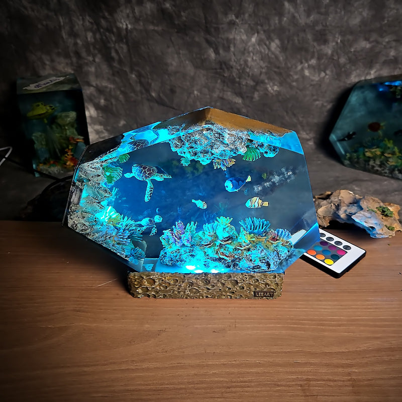 Oean Undersea Nemo Fish Turtles Coral Epoxy Resin Lamp, Night Light, Wireless Lights