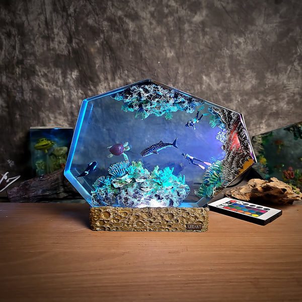 Oean Undersea Divers Orca Turtle Whale Shark Coral Epoxy Resin Lamp, Night Light, Wireless Lights