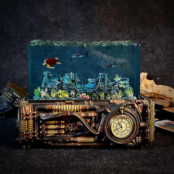 Steampunk Ocean Shipwreck Whale Shark Turtle Epoxy Resin Lamp, Night Light, Wireless Lights