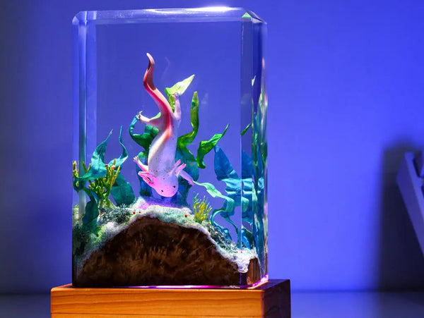 Axolotl Undersea Ocean Theme Diorama Epoxy Resin Lamp, Night Light