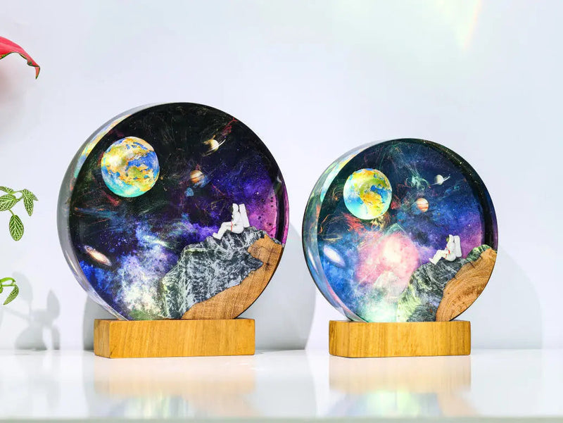 Universe Astronaut Earth Diorama Epoxy Resin Lamp, Night Light