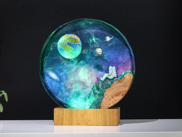 Universe Astronaut Earth Diorama Epoxy Resin Lamp, Night Light