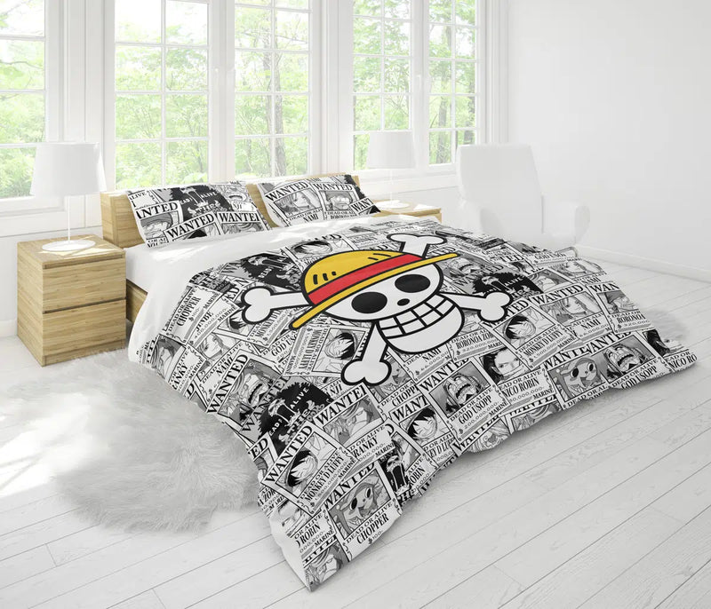 Straw Hat Wanted Poster Pattern One Piece Bedding Set