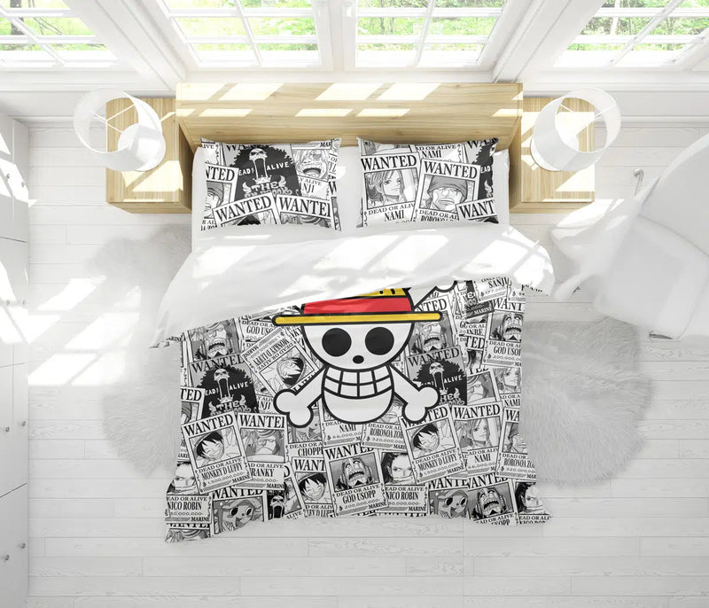 Straw Hat Wanted Poster Pattern One Piece Bedding Set