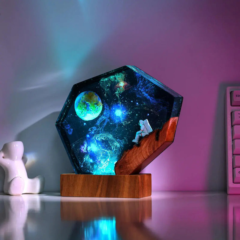 Universe Astronaut Earth Diorama Epoxy Resin Lamp, Night Light