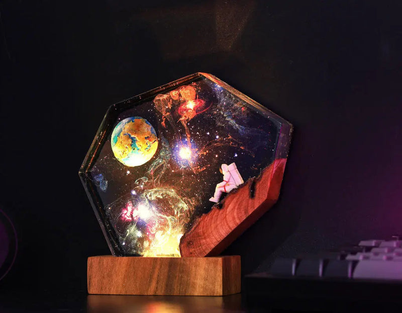 Universe Astronaut Earth Diorama Epoxy Resin Lamp, Night Light