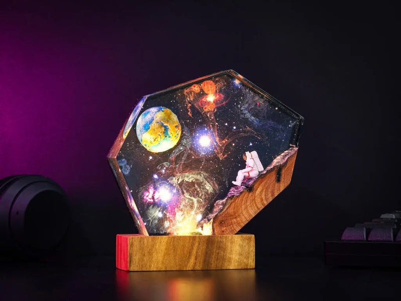 Universe Astronaut Moon Star Wars Millennium Falcon Galaxy Diorama Epoxy Resin Lamp, Night Light