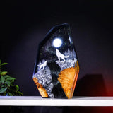 White Wolfs Howling At The Moon Aurora Borealis Epoxy Resin Lamp, Night Light