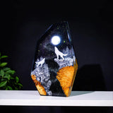 White Wolfs Howling At The Moon Aurora Borealis Epoxy Resin Lamp, Night Light