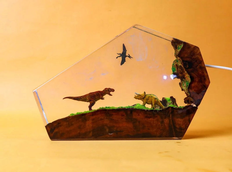 Dinosaur Triceratop Pterosauria Epoxy Resin Lamp, Night Light