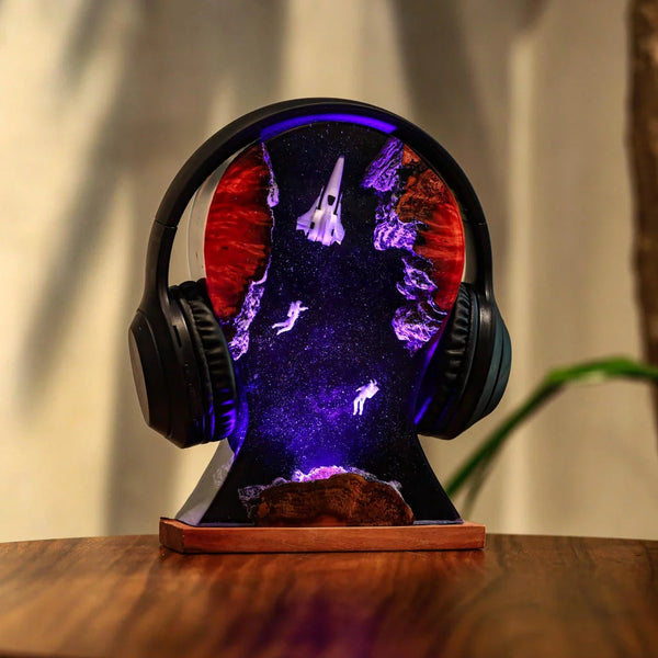 Universe Astronaut Spaceship Headphone Stand Epoxy Resin Lamp, Night Light