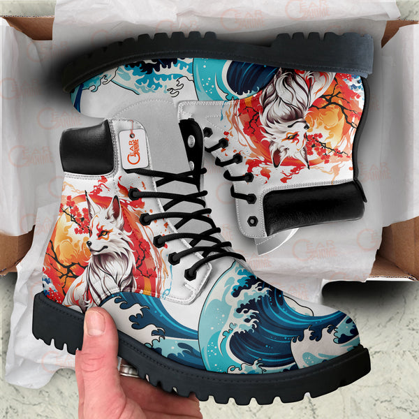 Japan Kitsune Kanagawa Art Boots Anime Custom Shoes