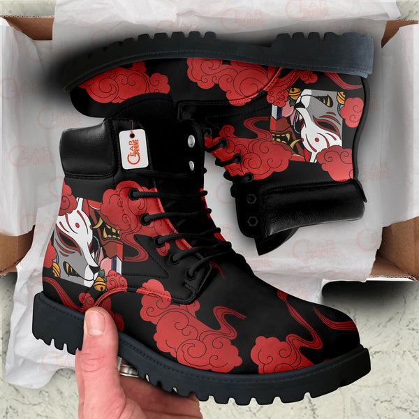 Japan Oni and Kitsune Mask Boots Anime Custom Shoes