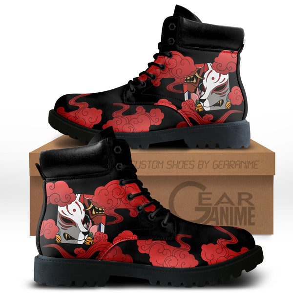 Japan Oni and Kitsune Mask Boots Anime Custom Shoes