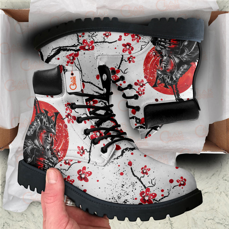 Japan Samurai Red Sakura Boots Anime Custom Shoes PT1508