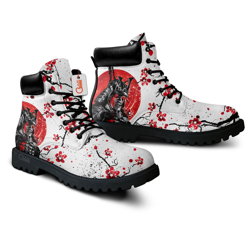 Japan Samurai Red Sakura Boots Anime Custom Shoes PT1508