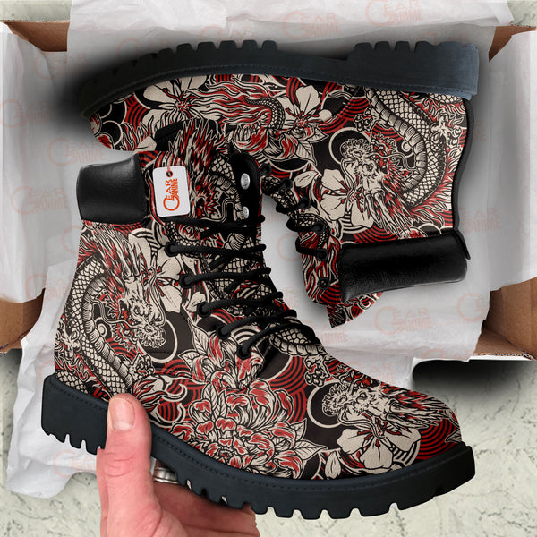 Japan Red Dragon Pattern Boots Anime Custom Shoes PT1508