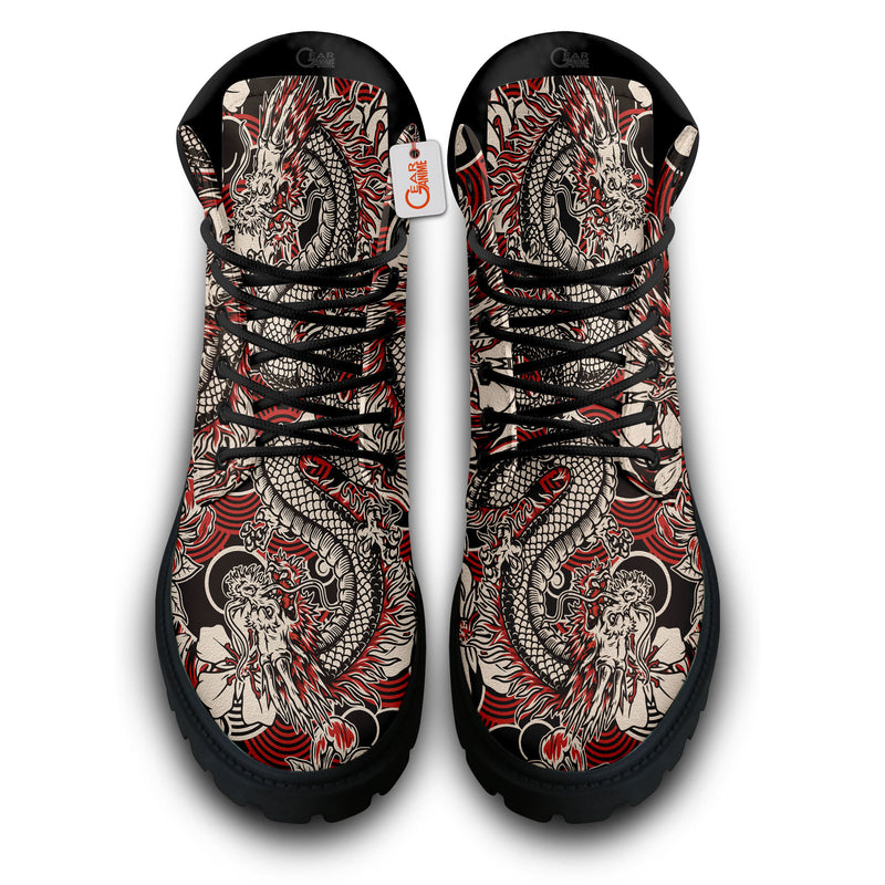 Japan Red Dragon Pattern Boots Anime Custom Shoes PT1508