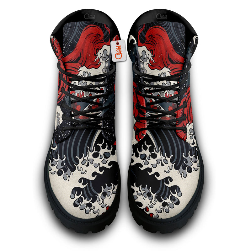 Japan Red Kanagawa Great Wave Boots Anime Custom Shoes PT1508