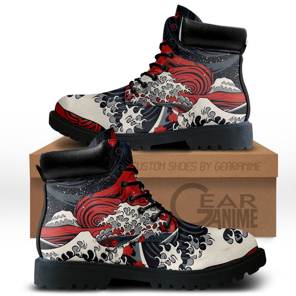 Japan Red Kanagawa Great Wave Boots Anime Custom Shoes PT1508