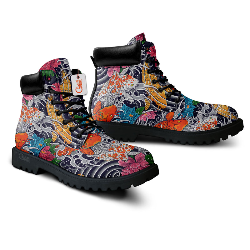 Japan Koi Fish Peony Tattoo Boots Anime Custom Shoes PT1508