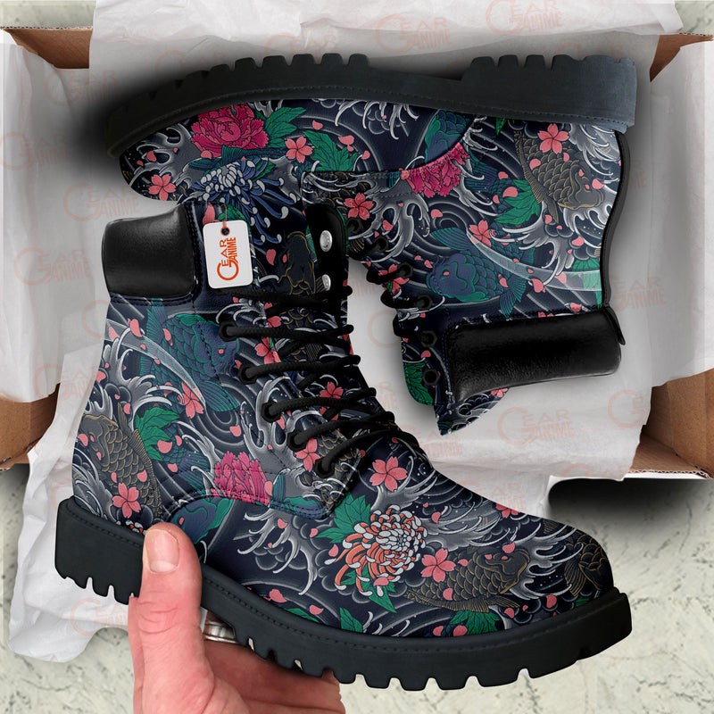 Japan Koi Fish Tattoo Boots Anime Custom Shoes PT1508