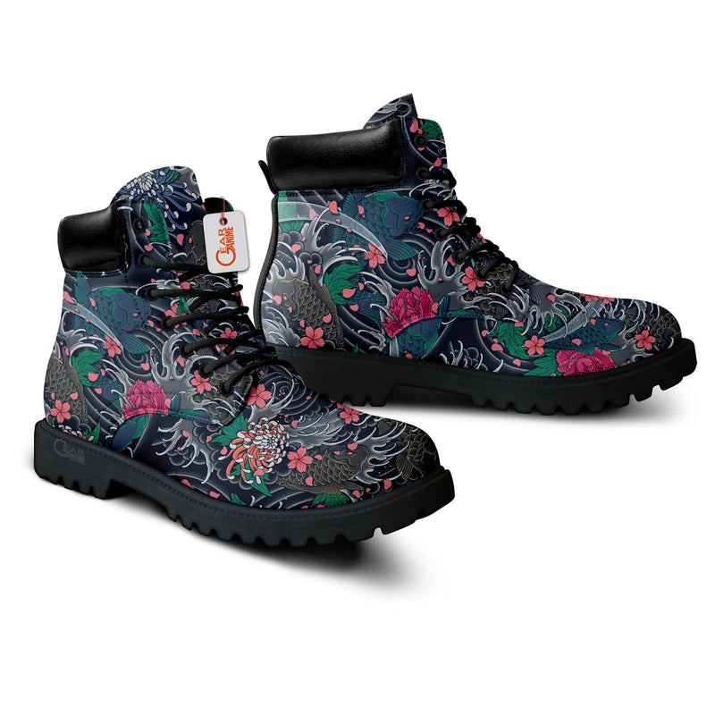 Japan Koi Fish Tattoo Boots Anime Custom Shoes PT1508