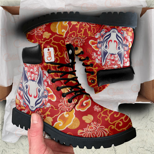 Japan Kitsune Chrysanthemum Boots Anime Custom Shoes PT1508