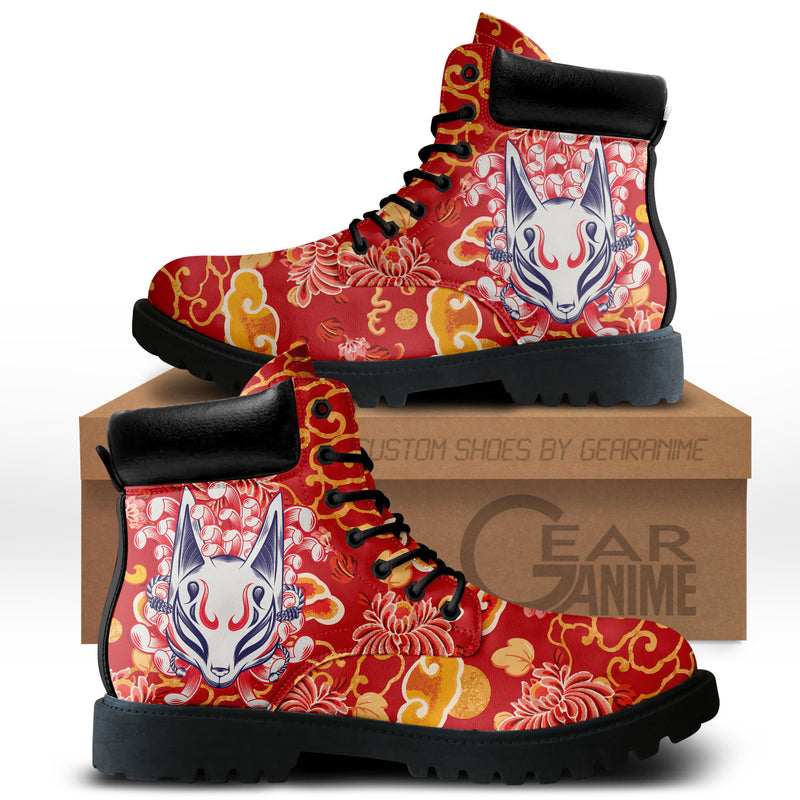 Japan Kitsune Chrysanthemum Boots Anime Custom Shoes PT1508