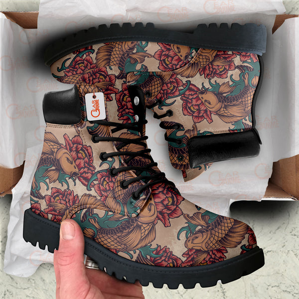 Japan Koi Fish Peonies Boots Anime Custom Shoes PT1508