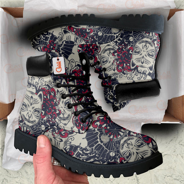 Japan Kisune Chrysanthemum Tattoo Boots Anime Custom Shoes PT1508