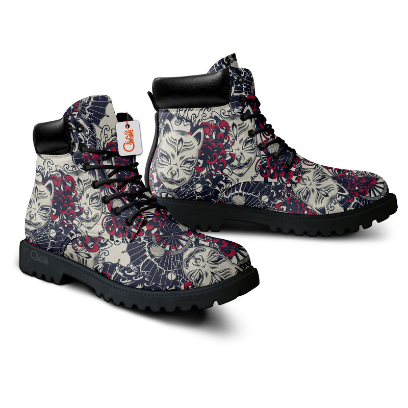 Japan Kisune Chrysanthemum Tattoo Boots Anime Custom Shoes PT1508