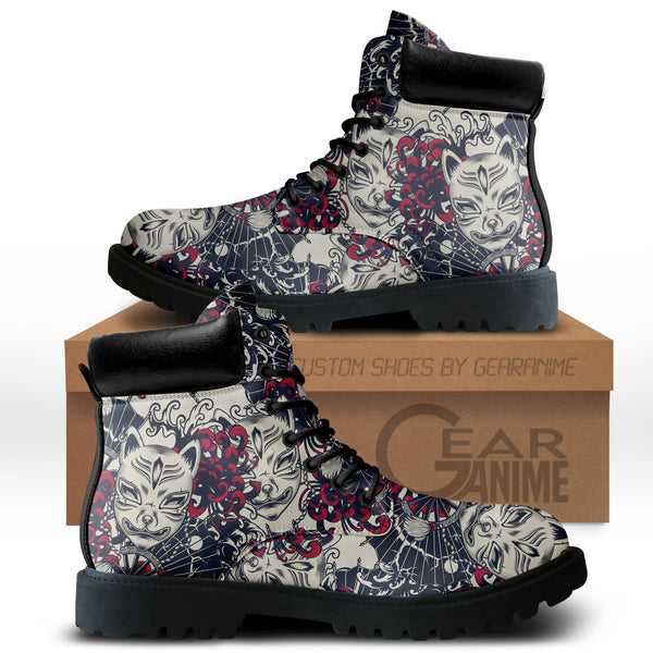 Japan Kisune Chrysanthemum Tattoo Boots Anime Custom Shoes PT1508