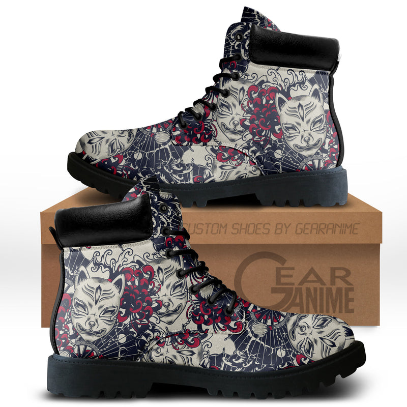 Japan Kisune Chrysanthemum Tattoo Boots Anime Custom Shoes PT1508